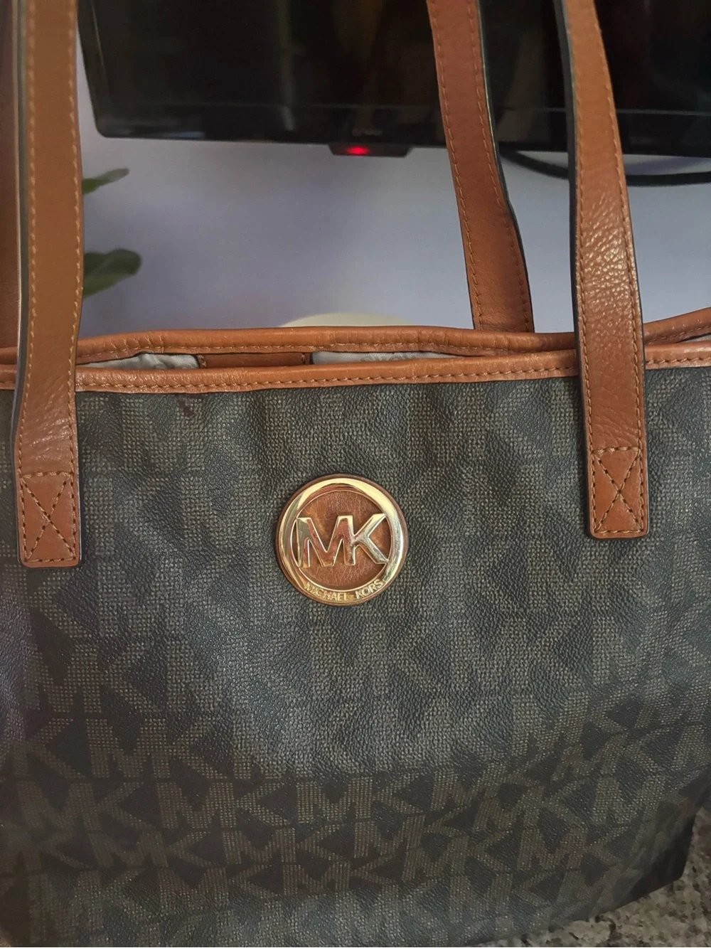 Michael Kors Brown Monogram Tote with Brown Trim
